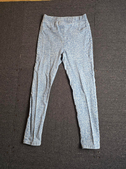 Nutmeg Light Blue Leopard Print Jeggings – High Waist – Girls 10–11yrs