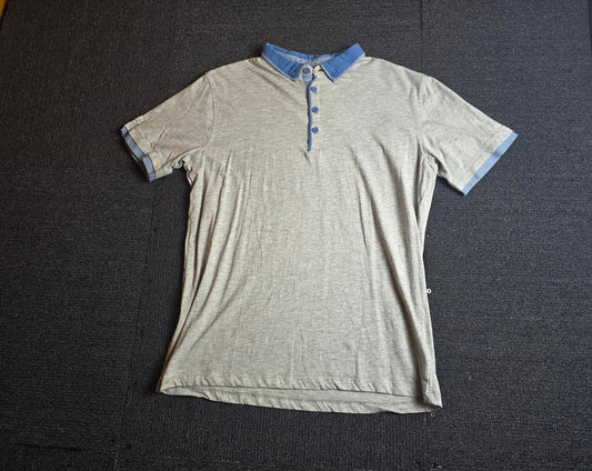 BHS Boys Grey & Blue Polo Shirt – Age 14-15 Years – 100% Cotton