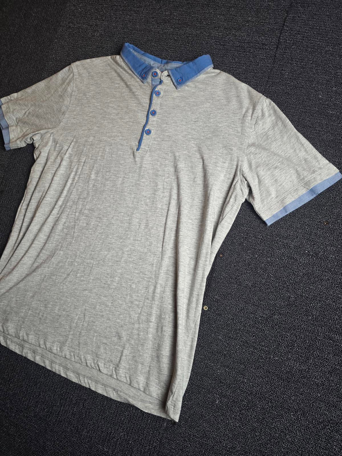 BHS Boys Grey & Blue Polo Shirt – Age 14-15 Years – 100% Cotton