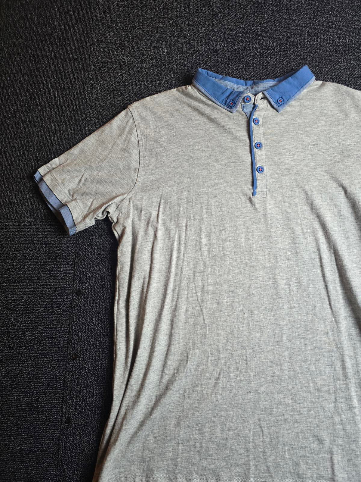 BHS Boys Grey & Blue Polo Shirt – Age 14-15 Years – 100% Cotton