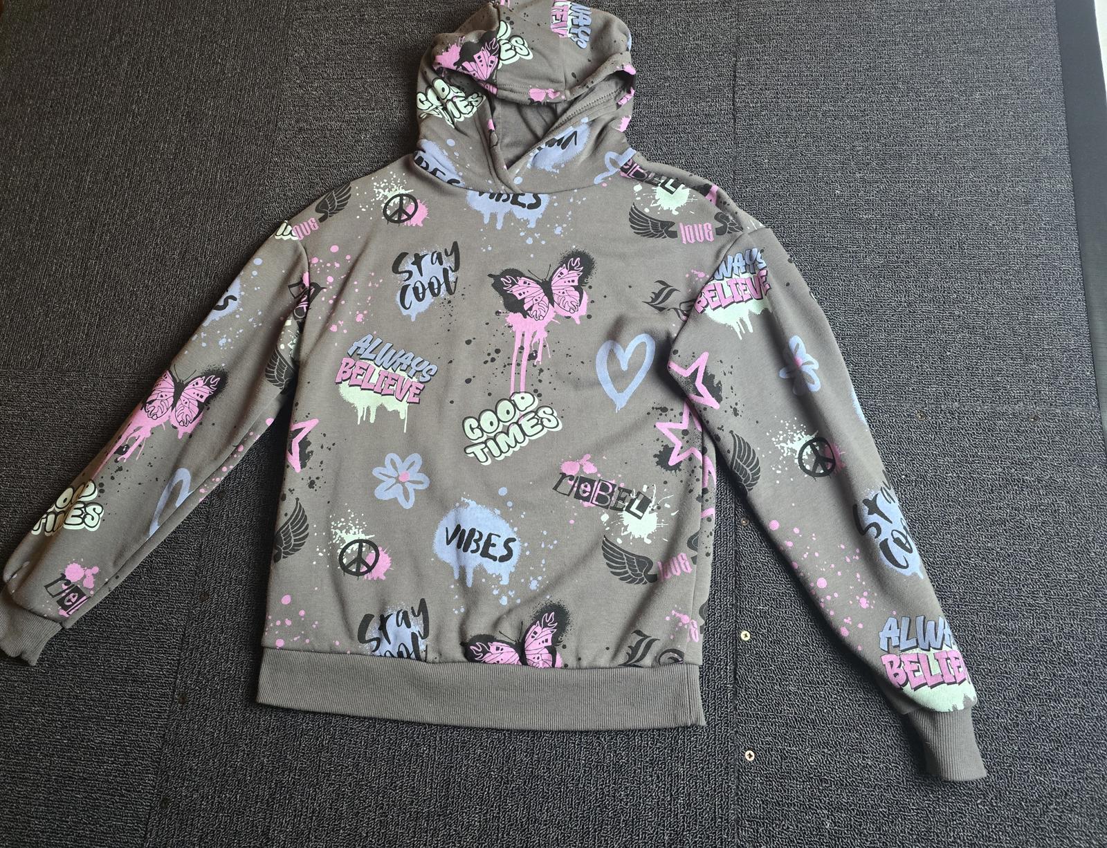 Primark Grey Graffiti Style Hoodie – Girls 10-11 Years