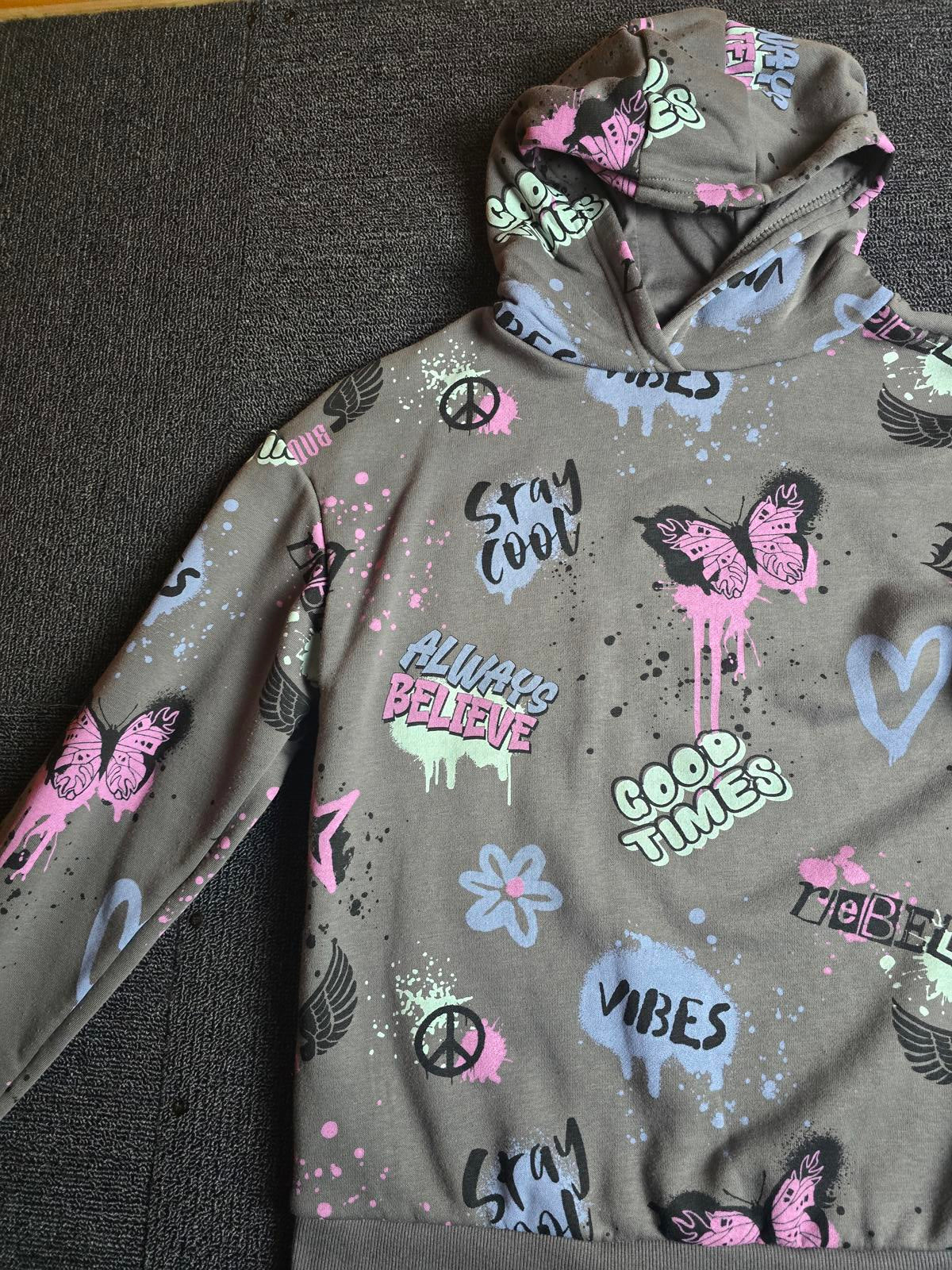 Primark Grey Graffiti Style Hoodie – Girls 10-11 Years