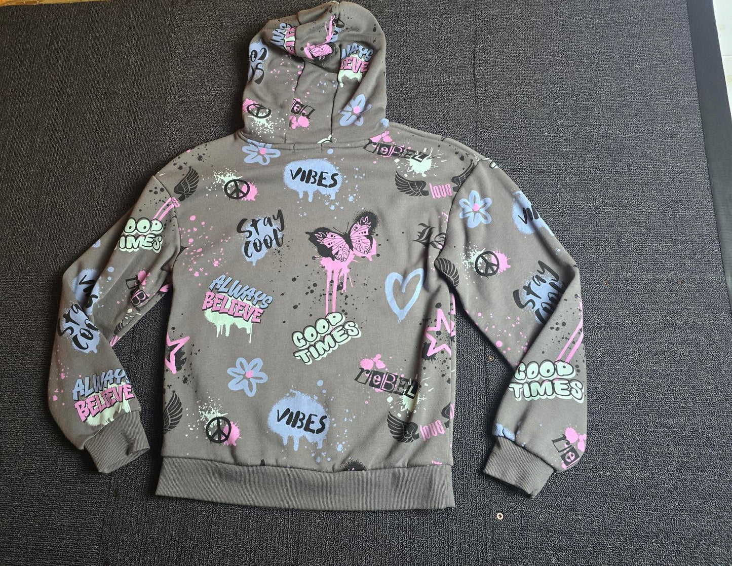 Primark Grey Graffiti Style Hoodie – Girls 10-11 Years