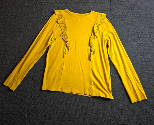 F&F Girls Mustard Frill Long Sleeve Top – Age 13–14 – Cotton