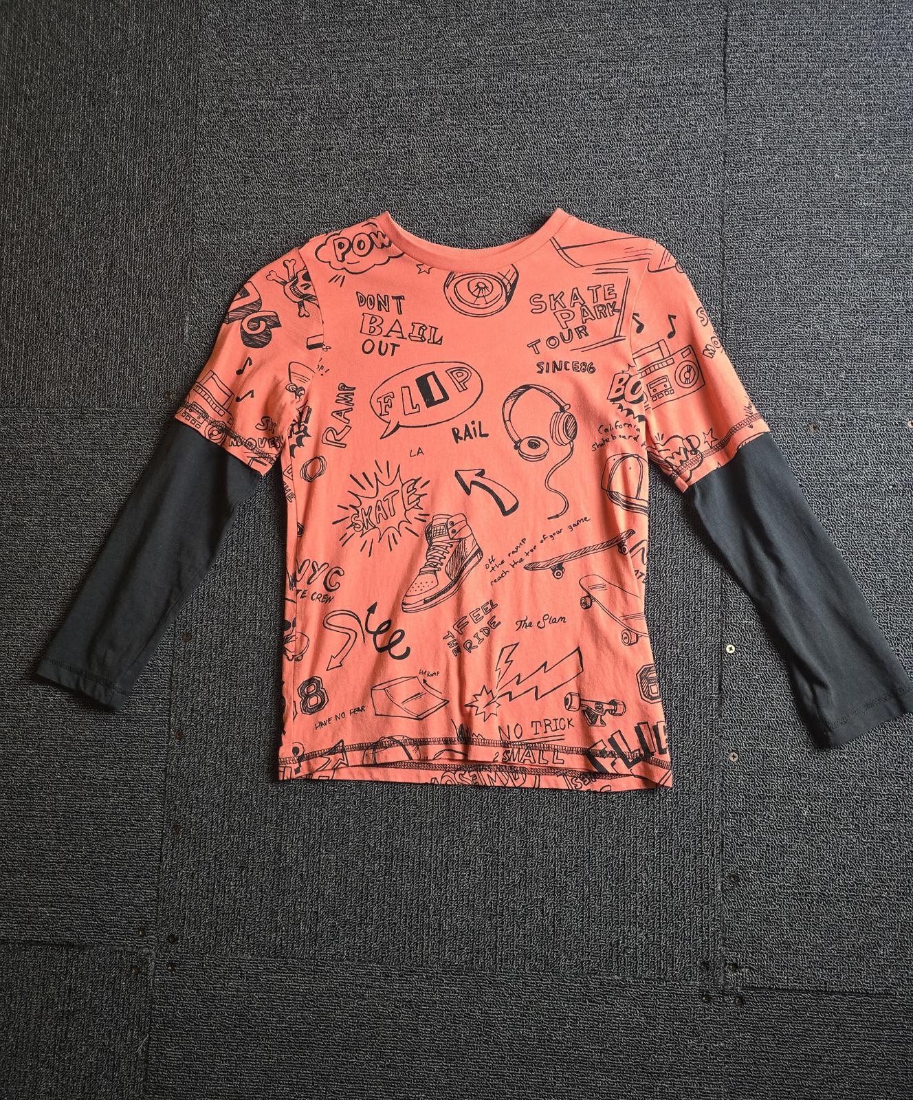 F&F Coral Orange & Black Long Sleeve Graphic Tee – Boys 7–8 Years