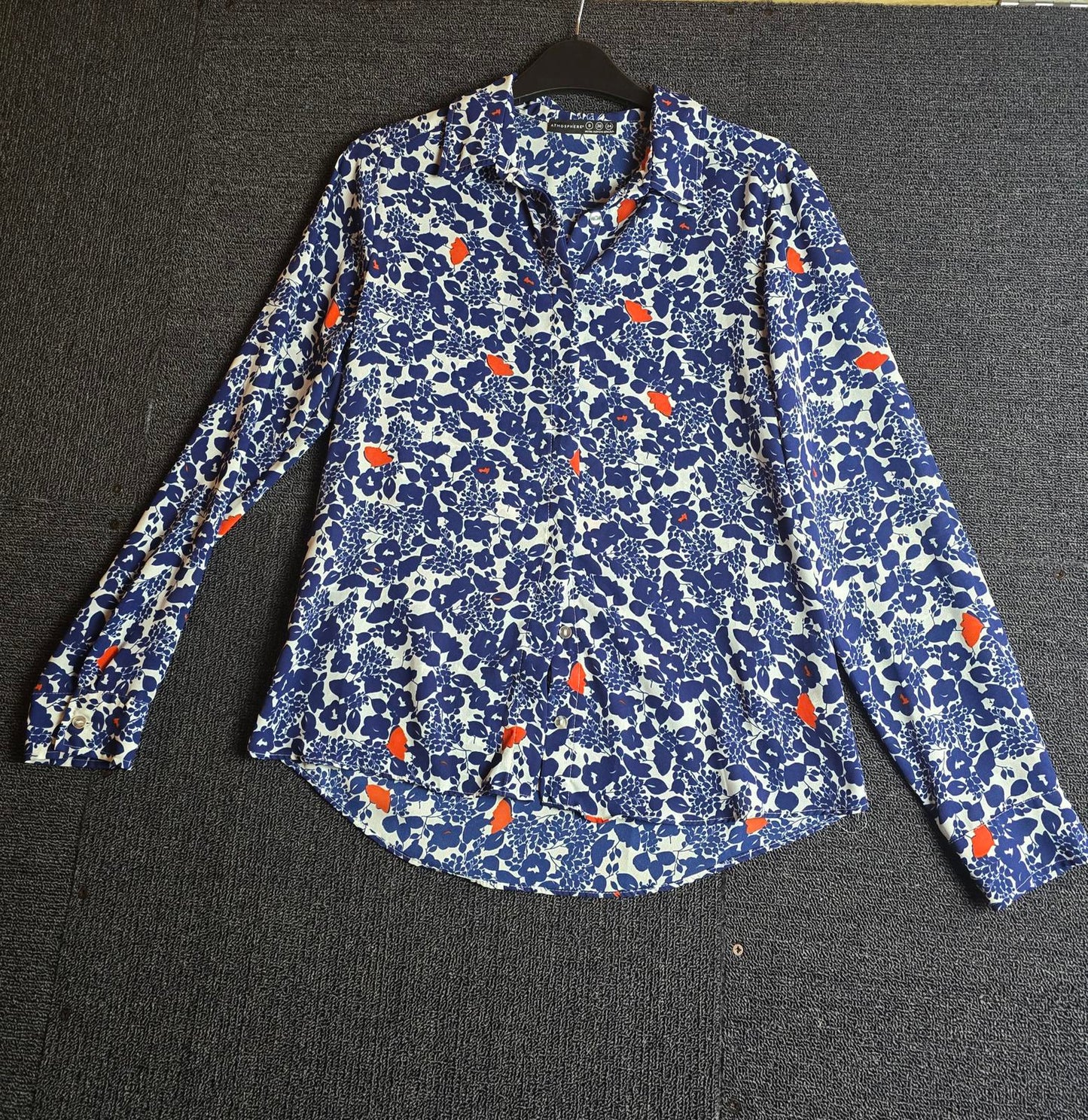 Primark Blue Floral Shirt Red Print Button Up Size 8