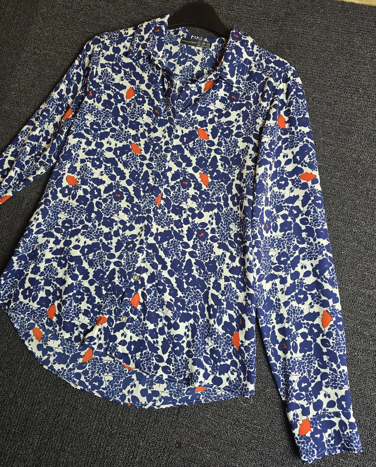 Primark Blue Floral Shirt Red Print Button Up Size 8