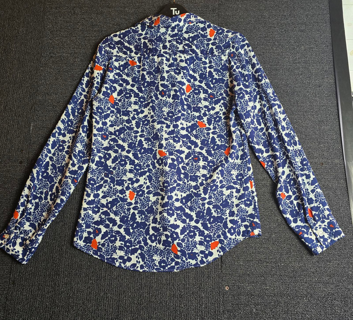 Primark Blue Floral Shirt Red Print Button Up Size 8