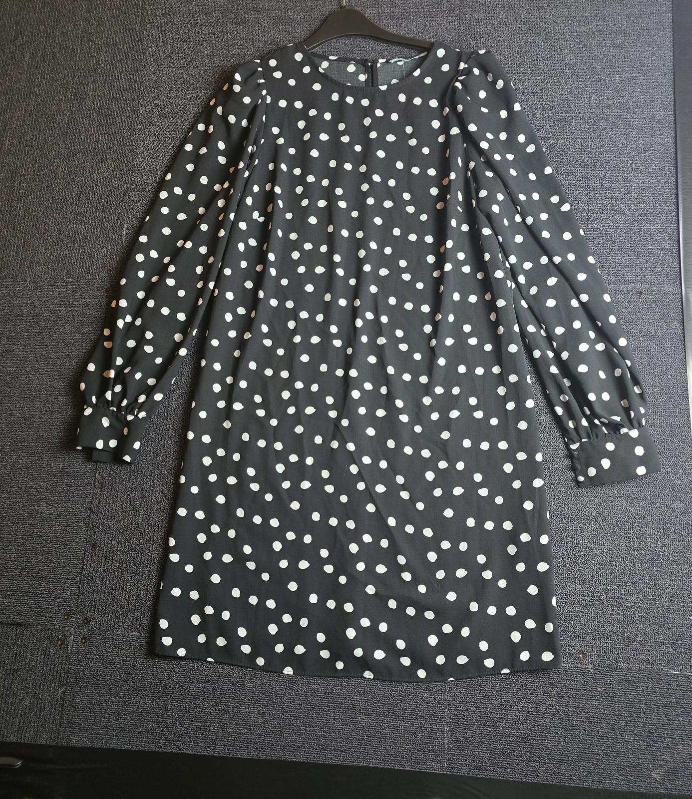 Matalan Polka Dot Dress Black White Long Sleeve Size 8 Work Occasion