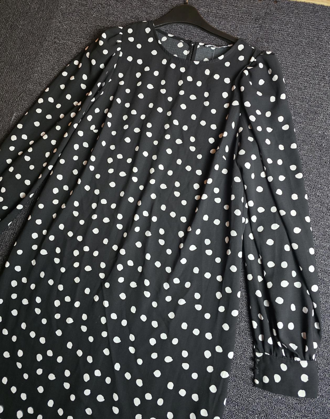 Matalan Polka Dot Dress Black White Long Sleeve Size 8 Work Occasion