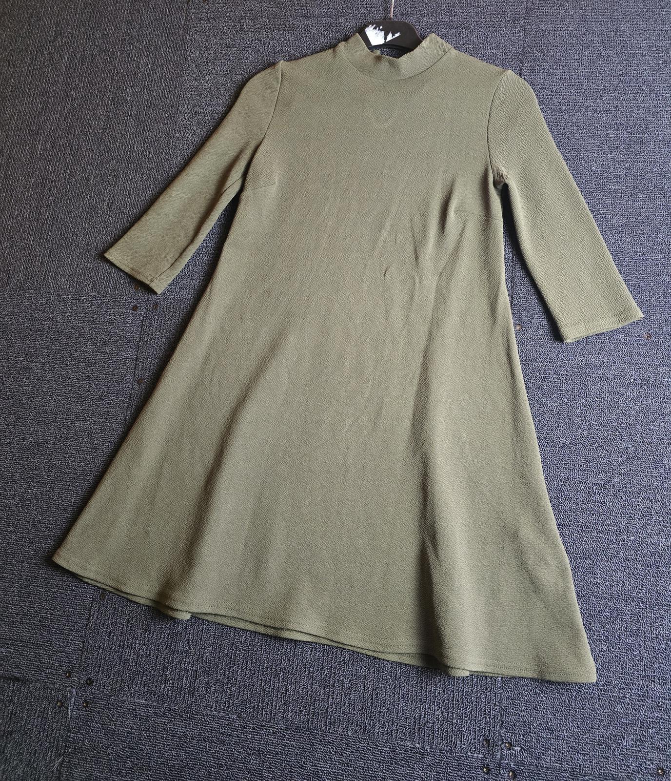 Primark Khaki Fit & Flare Dress High Neck 3/4 Sleeve Size 6 Casual