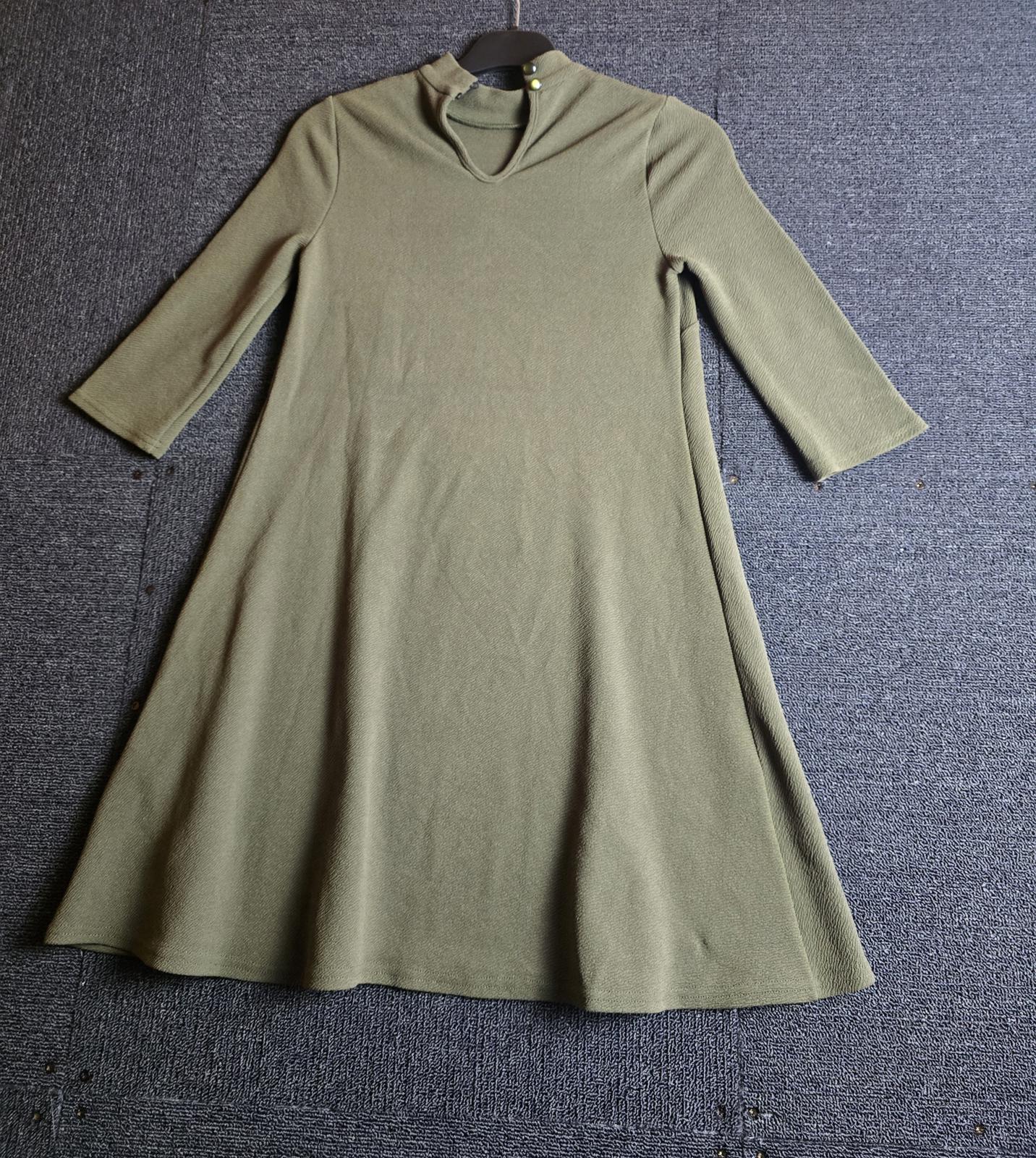 Primark Khaki Fit & Flare Dress High Neck 3/4 Sleeve Size 6 Casual