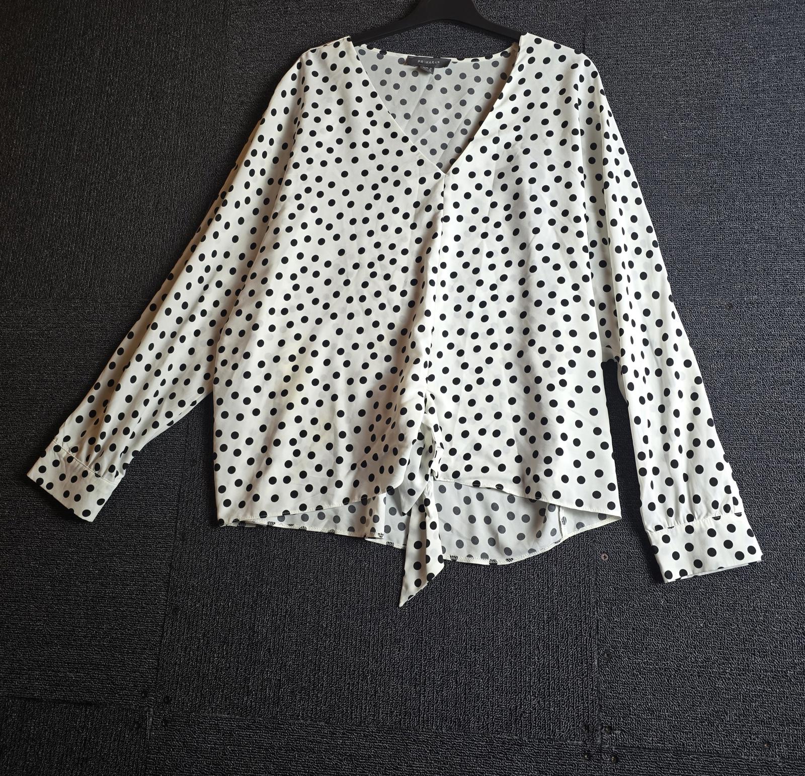 Primark Blouse White Black Polka Dot Size 18 Oversized V Neck
