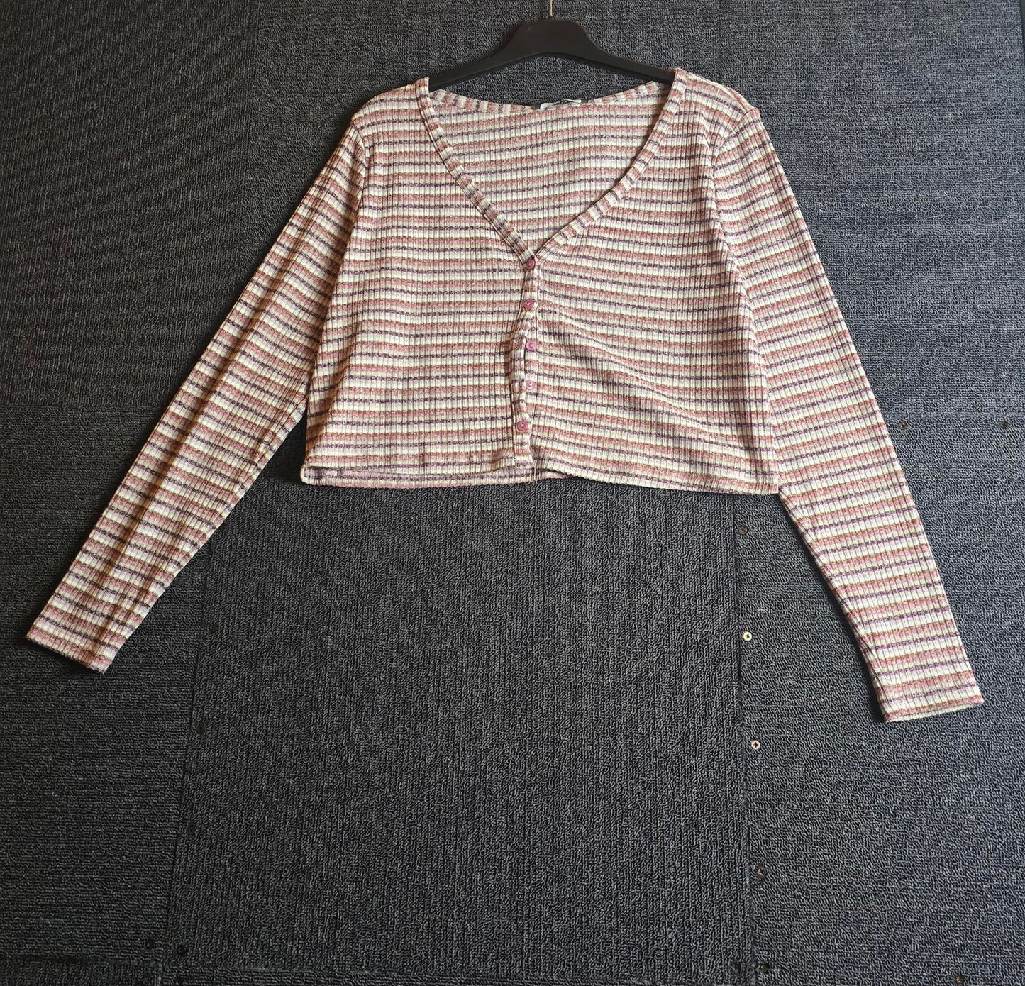 Primark Cropped Cardigan – Pink, Purple & White Stripe Size 14/16