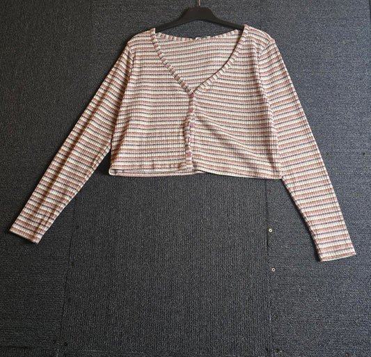 Primark Cropped Cardigan – Pink, Purple & White Stripe Size 14/16