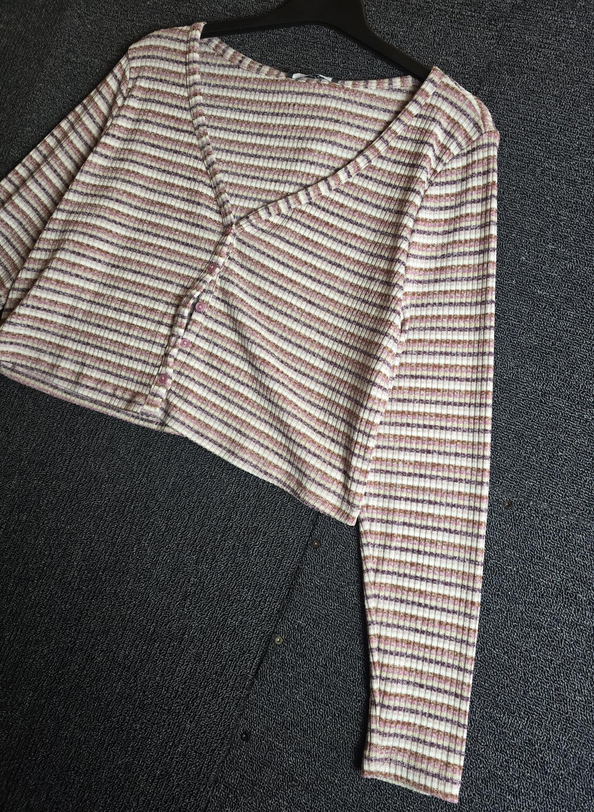 Primark Cropped Cardigan – Pink, Purple & White Stripe Size 14/16