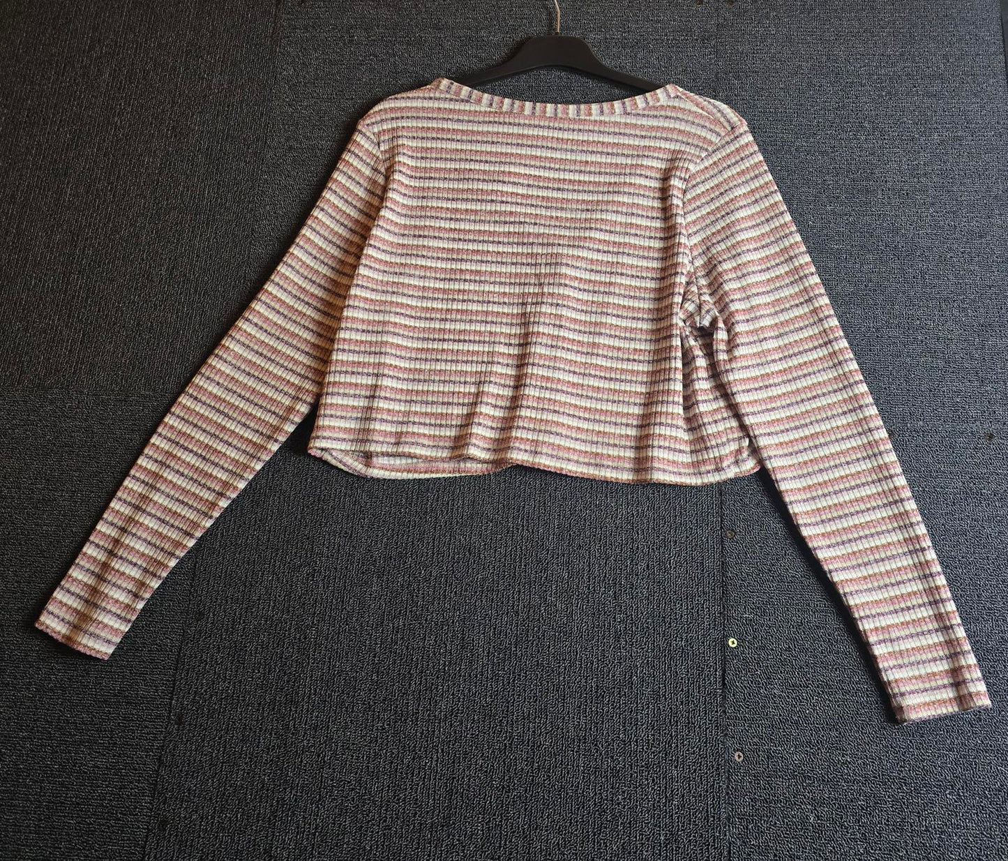Primark Cropped Cardigan – Pink, Purple & White Stripe Size 14/16