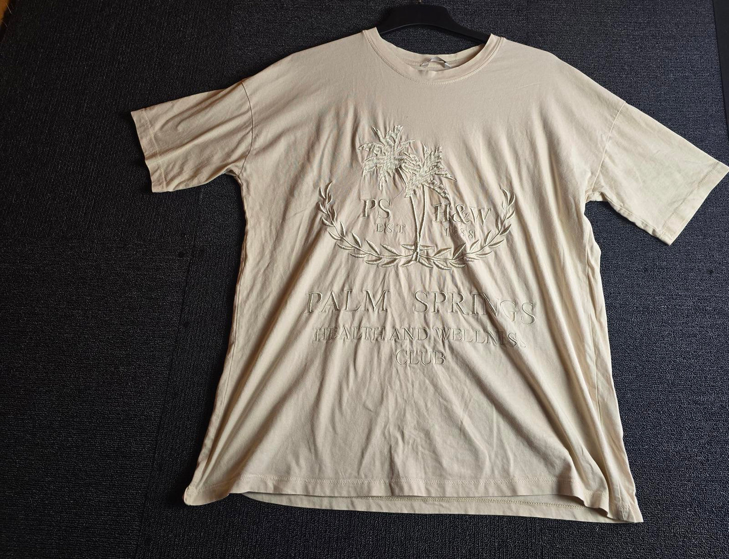 Pep & Co Beige Oversized T-Shirt Embroidered Front Size 16–18