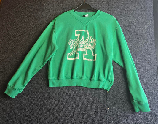 H&M Cropped Jumper Green Size 14–16 Oversized Casual Sweatshirt