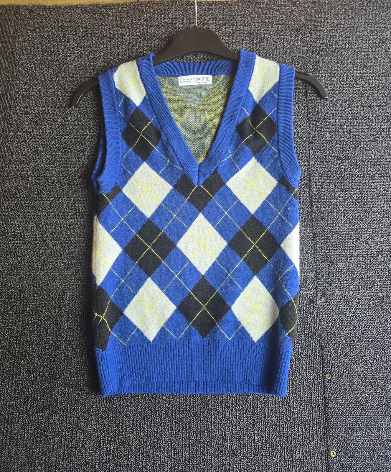 Primark Blue Argyle Knit Tank Top Sleeveless Jumper Size 4–6