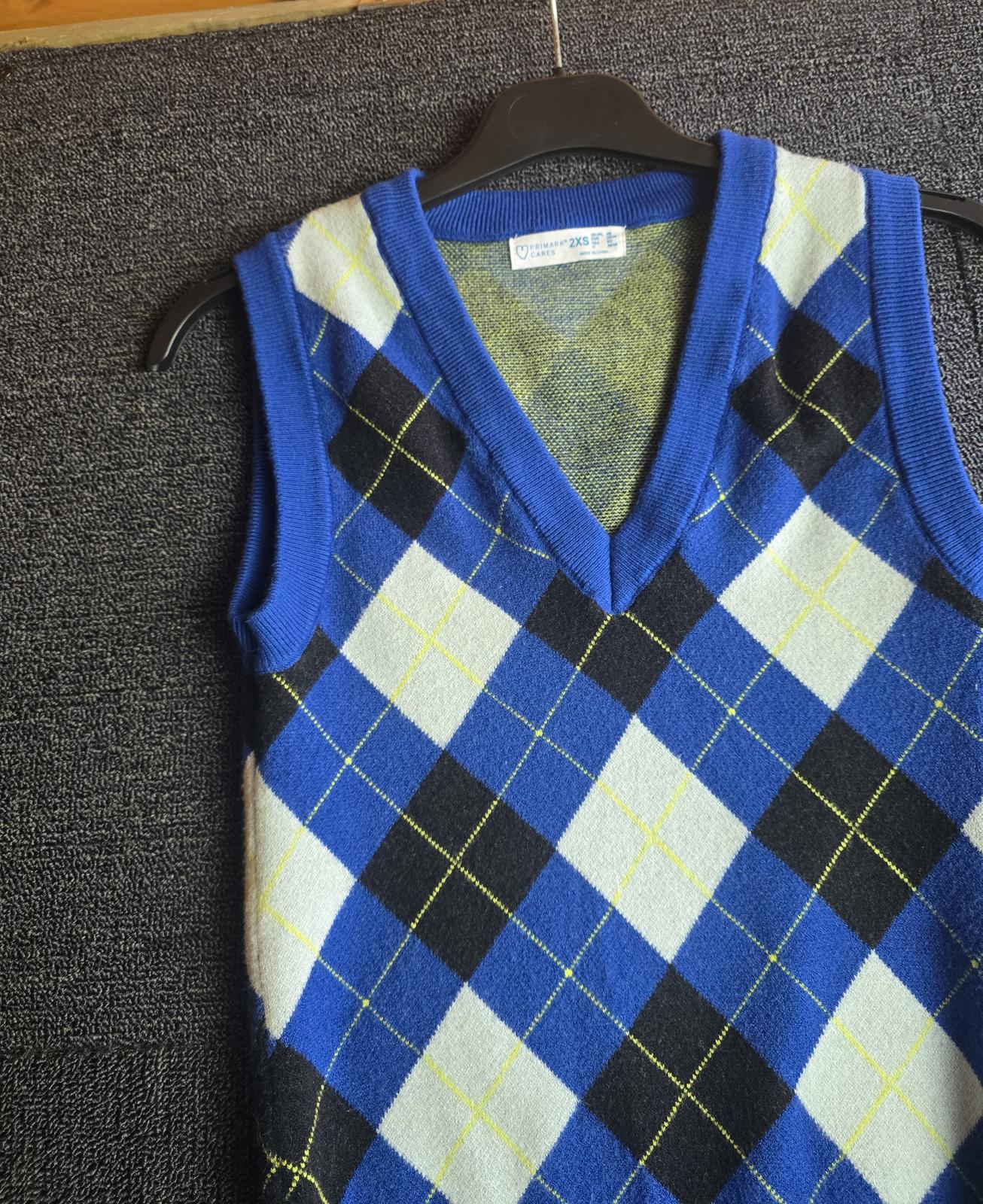 Primark Blue Argyle Knit Tank Top Sleeveless Jumper Size 4–6