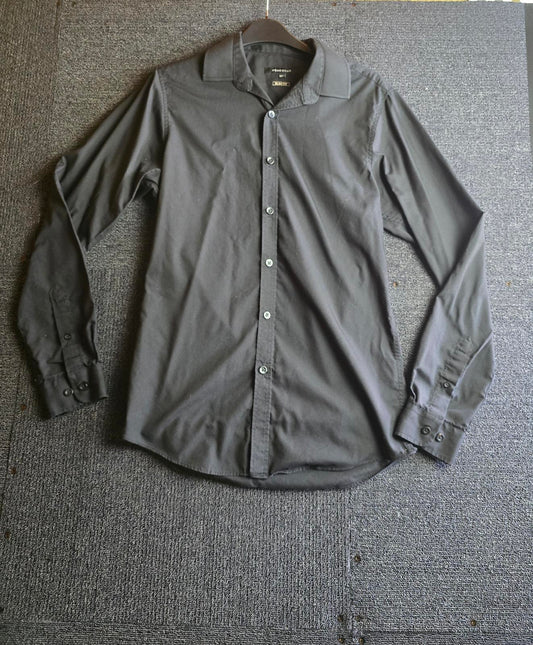 Peacocks Men’s Black Slim Fit Shirt 14.5" Collared Work Shirt