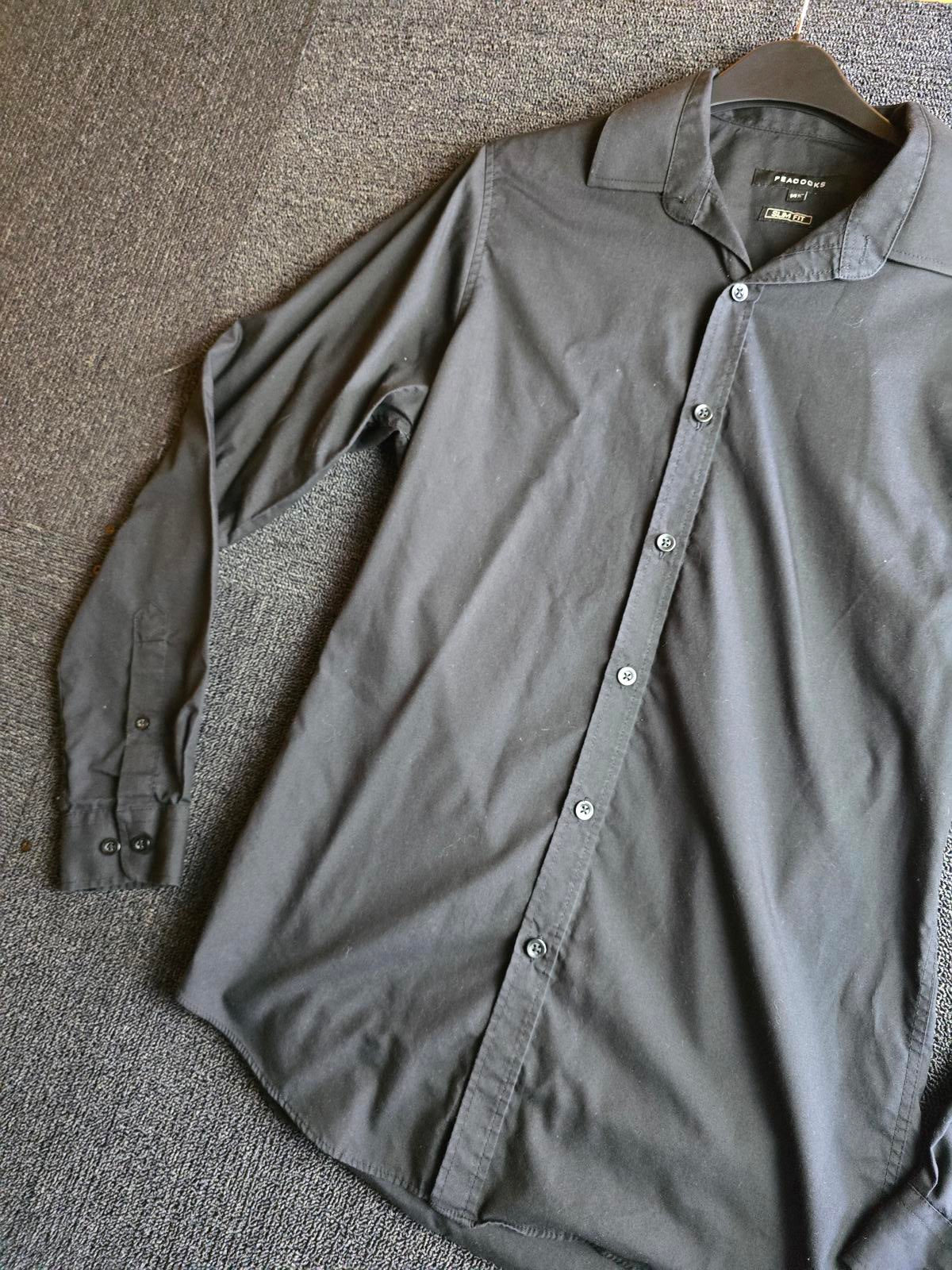 Peacocks Men’s Black Slim Fit Shirt 14.5" Collared Work Shirt