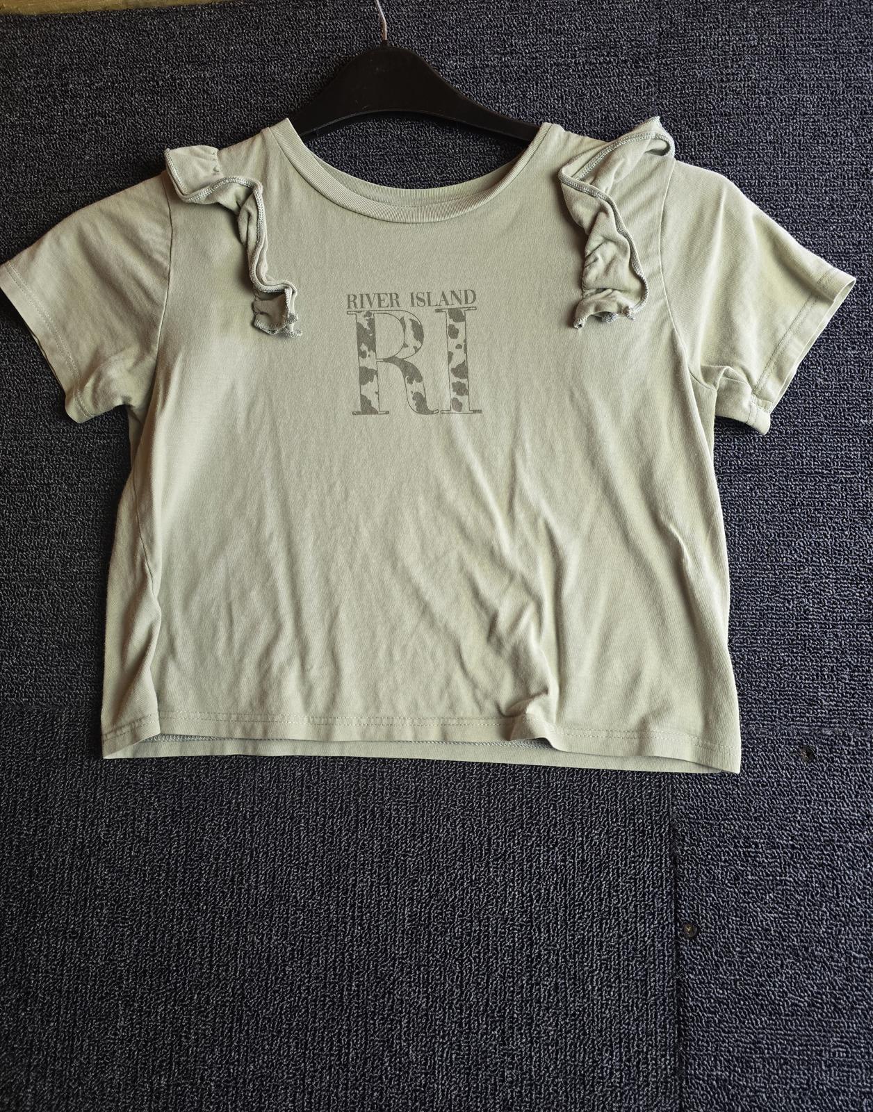 River Island Girls Khaki Cropped T-Shirt Age 9–10 Frill Sleeve Cotton