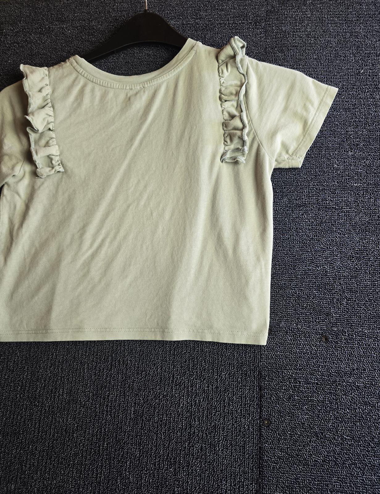 River Island Girls Khaki Cropped T-Shirt Age 9–10 Frill Sleeve Cotton