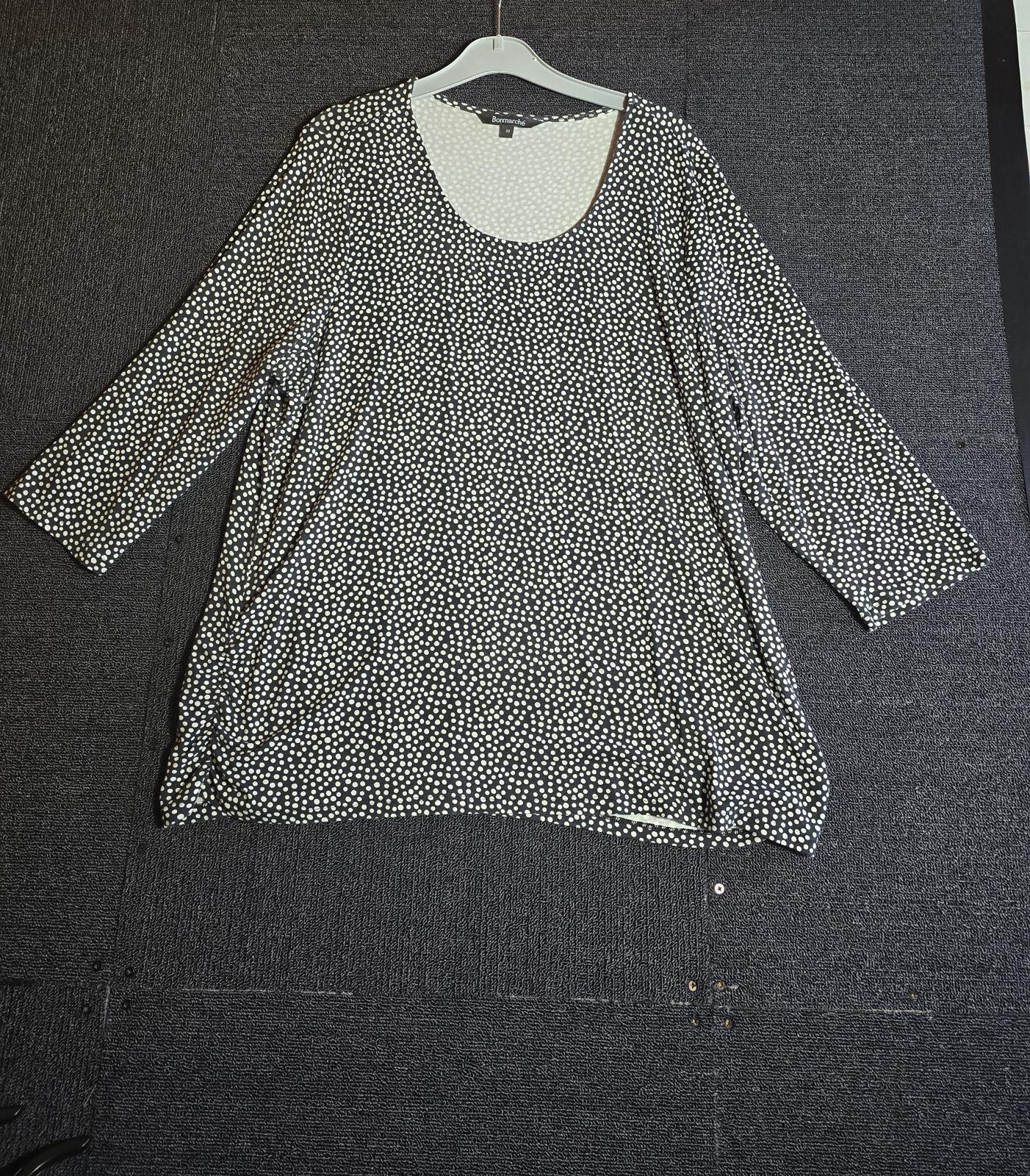 Bonmarché Black & White Printed Top Size 22 3/4 Sleeve Relaxed Fit Viscose