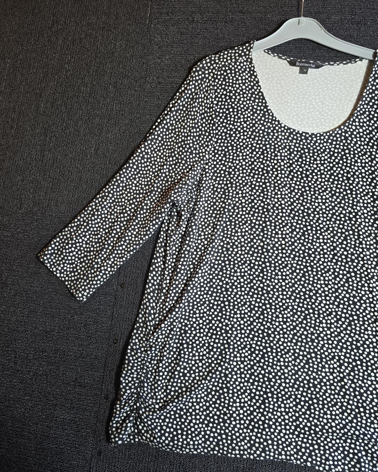 Bonmarché Black & White Printed Top Size 22 3/4 Sleeve Relaxed Fit Viscose