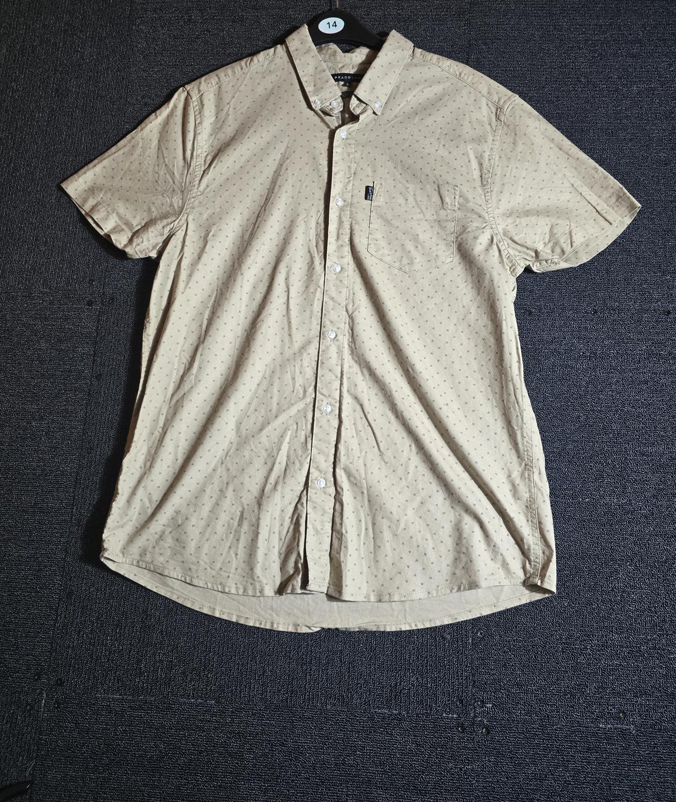 Peacocks Men’s Beige Short Sleeve Shirt Size L Button Down Cotton Regular Fit