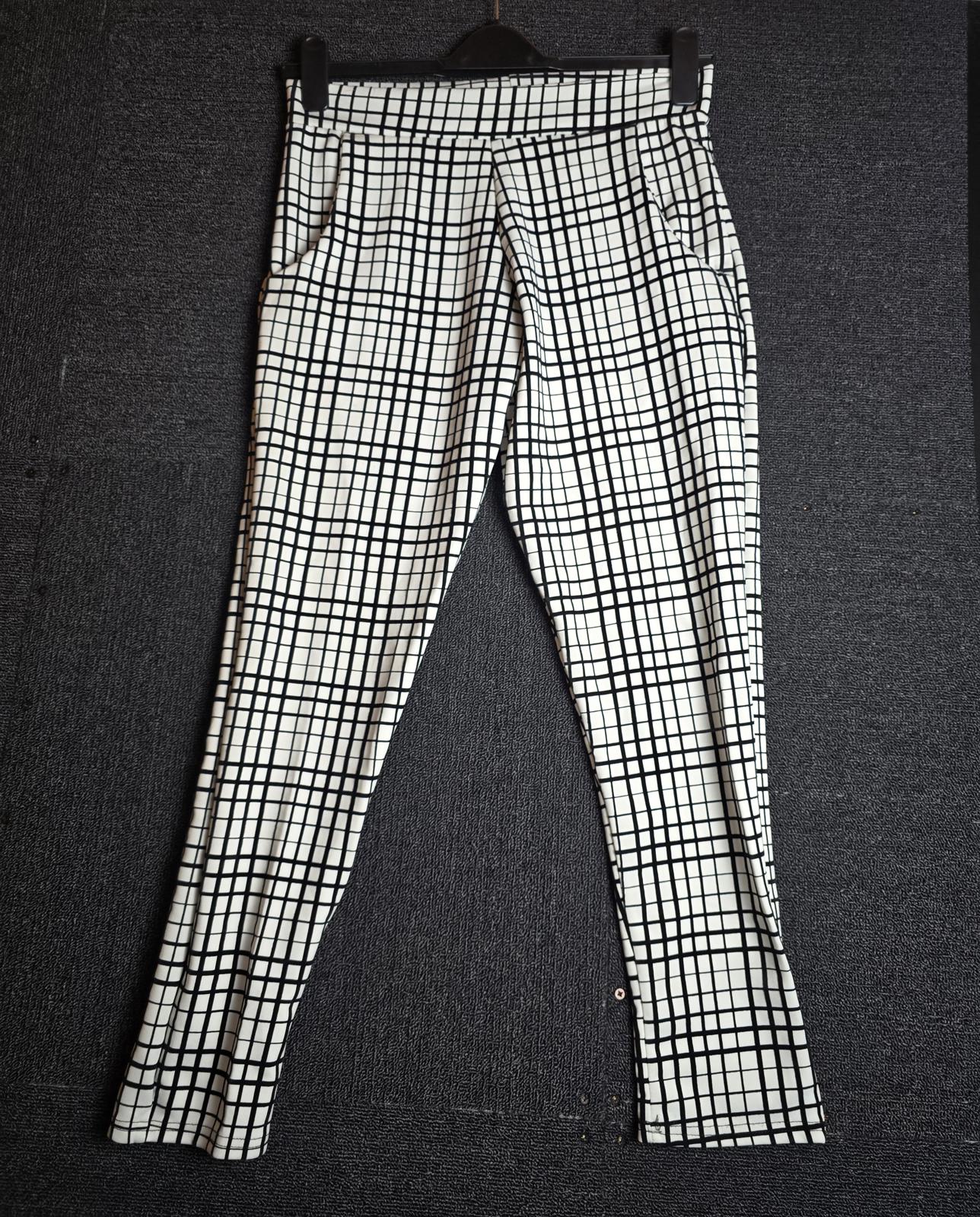 MissLook White & Black Check Skinny Trousers Size 10 High Waist