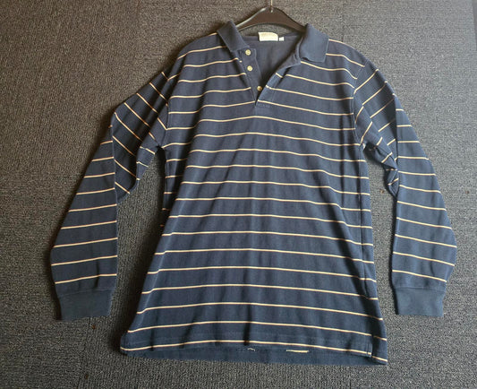 Canada Polo Top Black & Beige Striped Size L Long Sleeve
