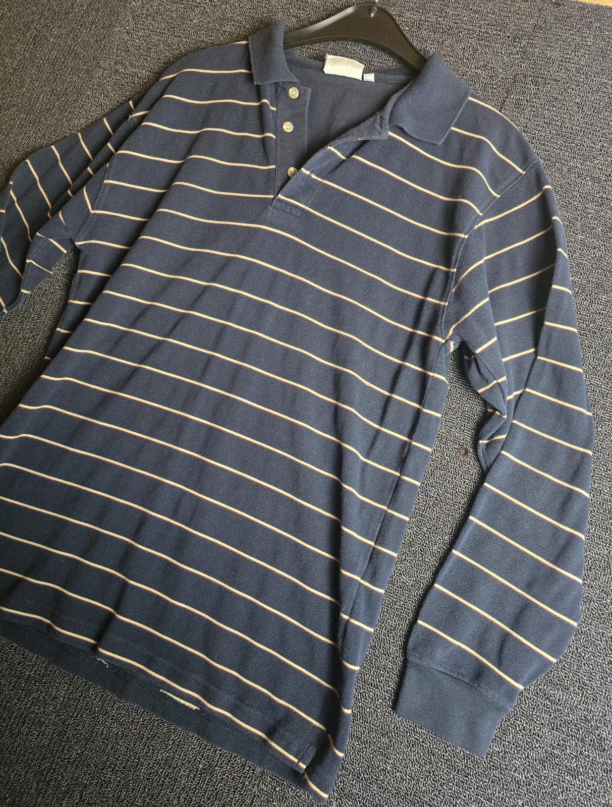 Canada Polo Top Black & Beige Striped Size L Long Sleeve