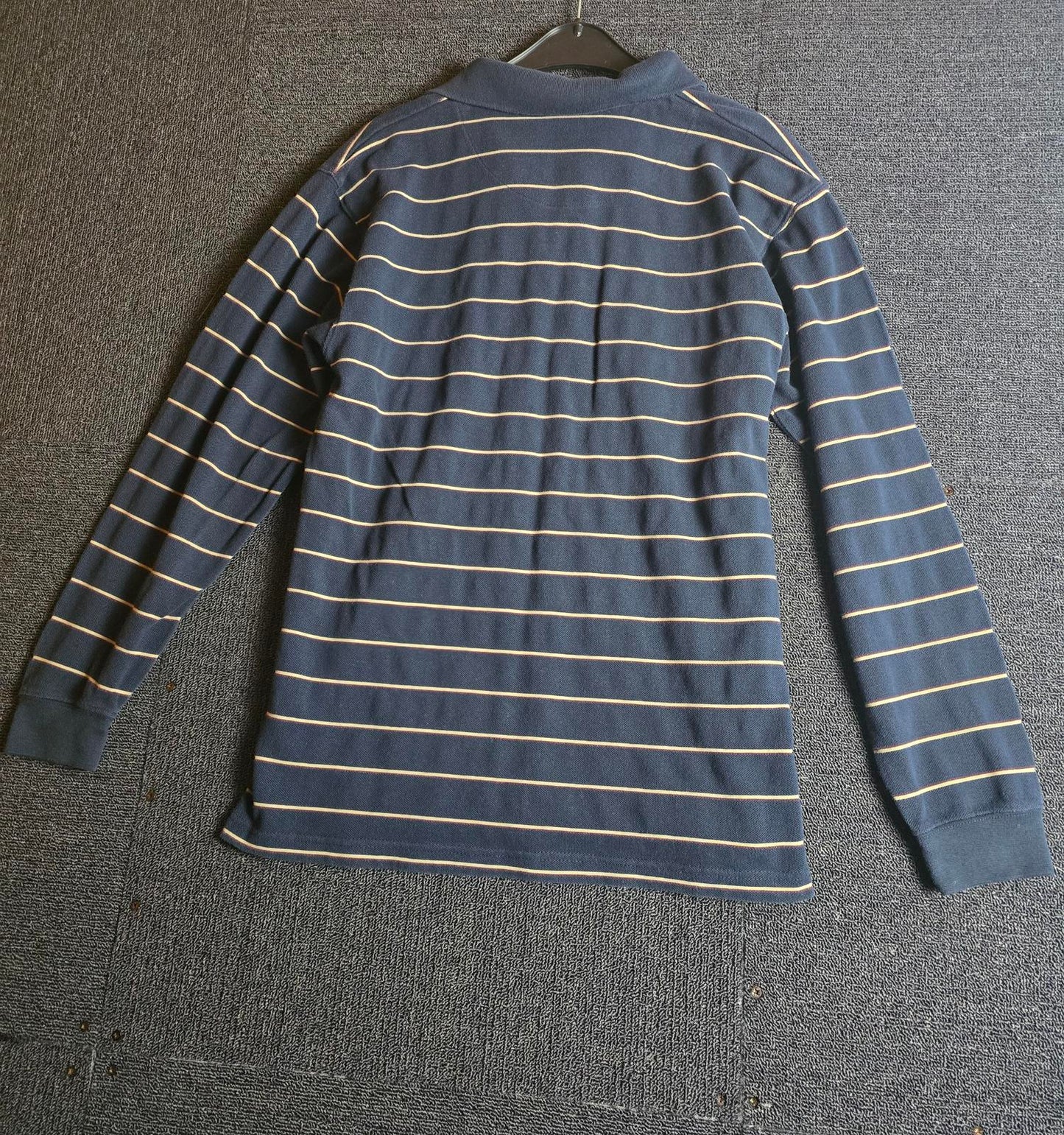Canada Polo Top Black & Beige Striped Size L Long Sleeve