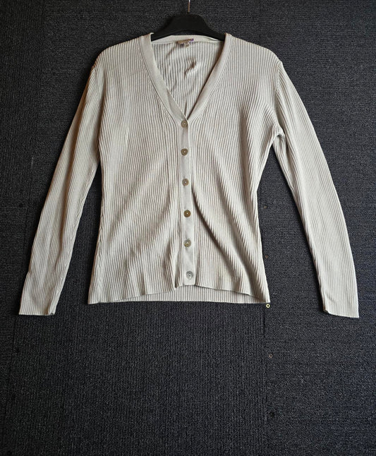 Oasis Cardigan Cream Size 12 Ribbed Button-Up