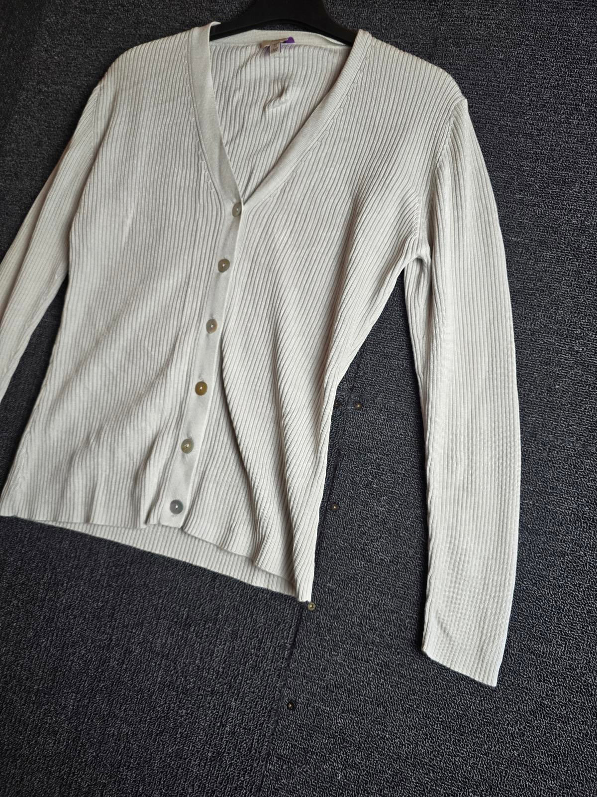 Oasis Cardigan Cream Size 12 Ribbed Button-Up