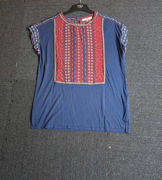 Navy & Burgundy T-shirt S Size 10/12 Short Sleeved Causal Oasis