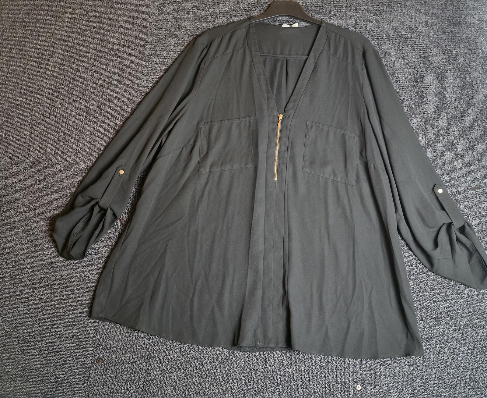 George Black Oversized Blouse Size 20 Zip Front V Neck Roll Sleeve