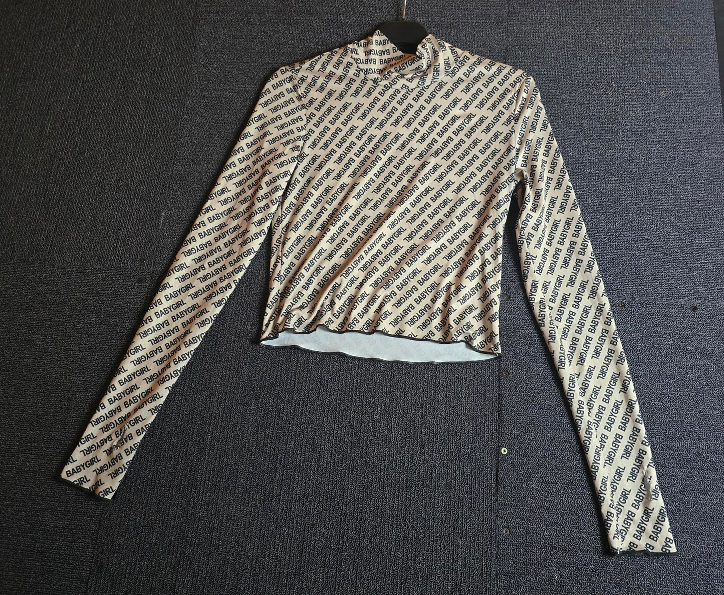 Shein Baby Girl Crop Top Beige & Black Size S Bodycon High Neck Long Sleeve