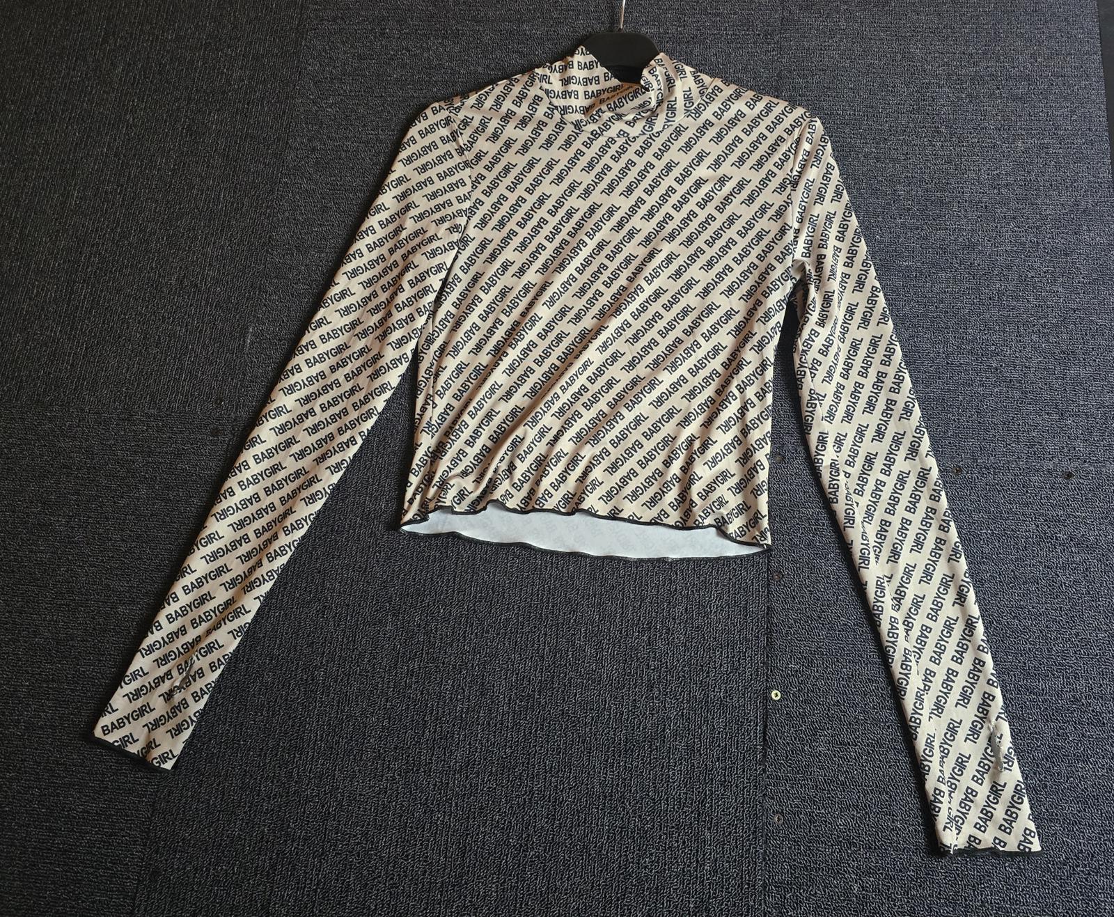 Shein Baby Girl Crop Top Beige & Black Size S Bodycon High Neck Long Sleeve