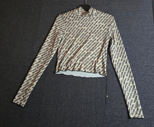 Shein Baby Girl Crop Top Beige & Black Size S Bodycon High Neck Long Sleeve