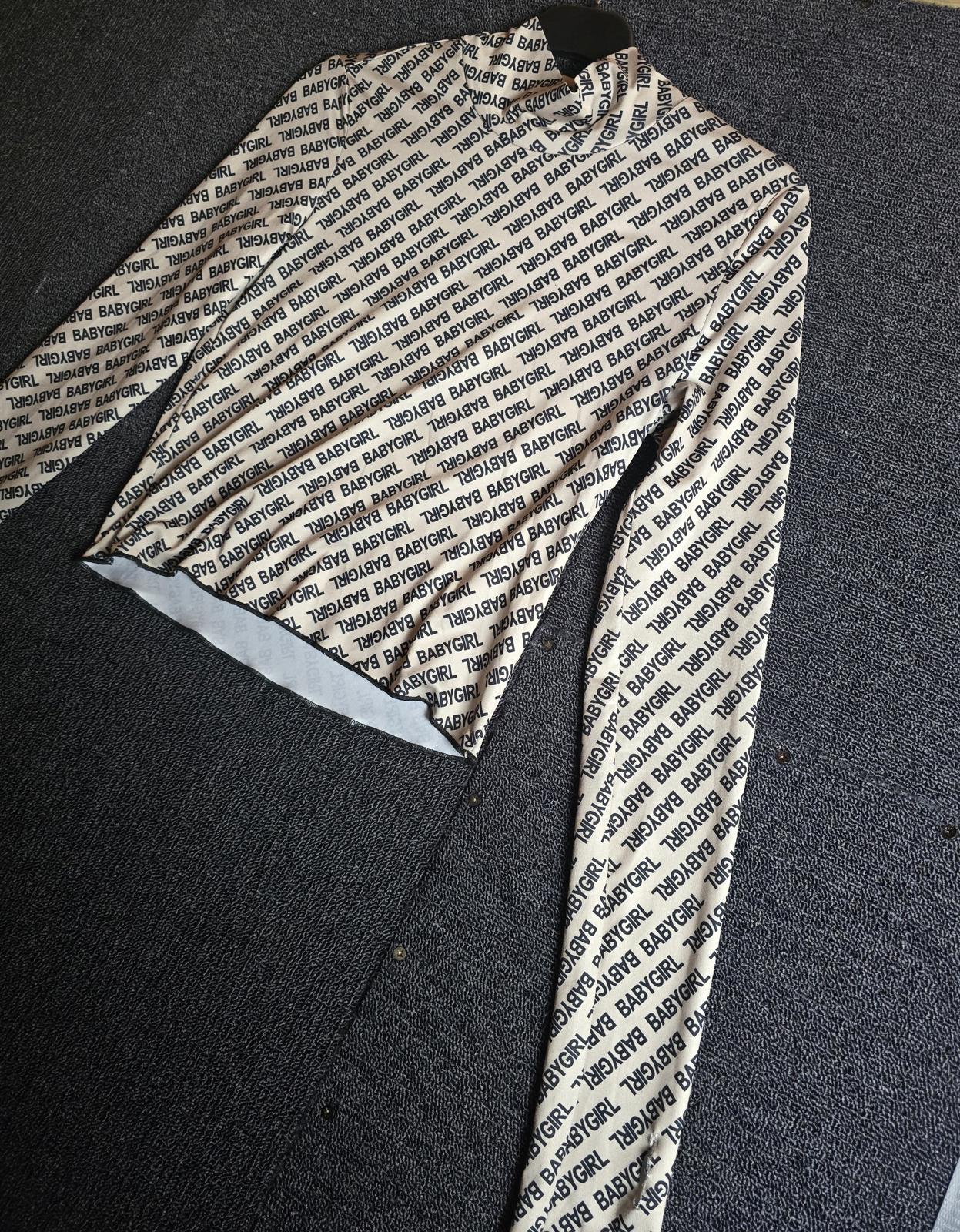 Shein Baby Girl Crop Top Beige & Black S Size 8/10 Bodycon High Neck Long Sleeve