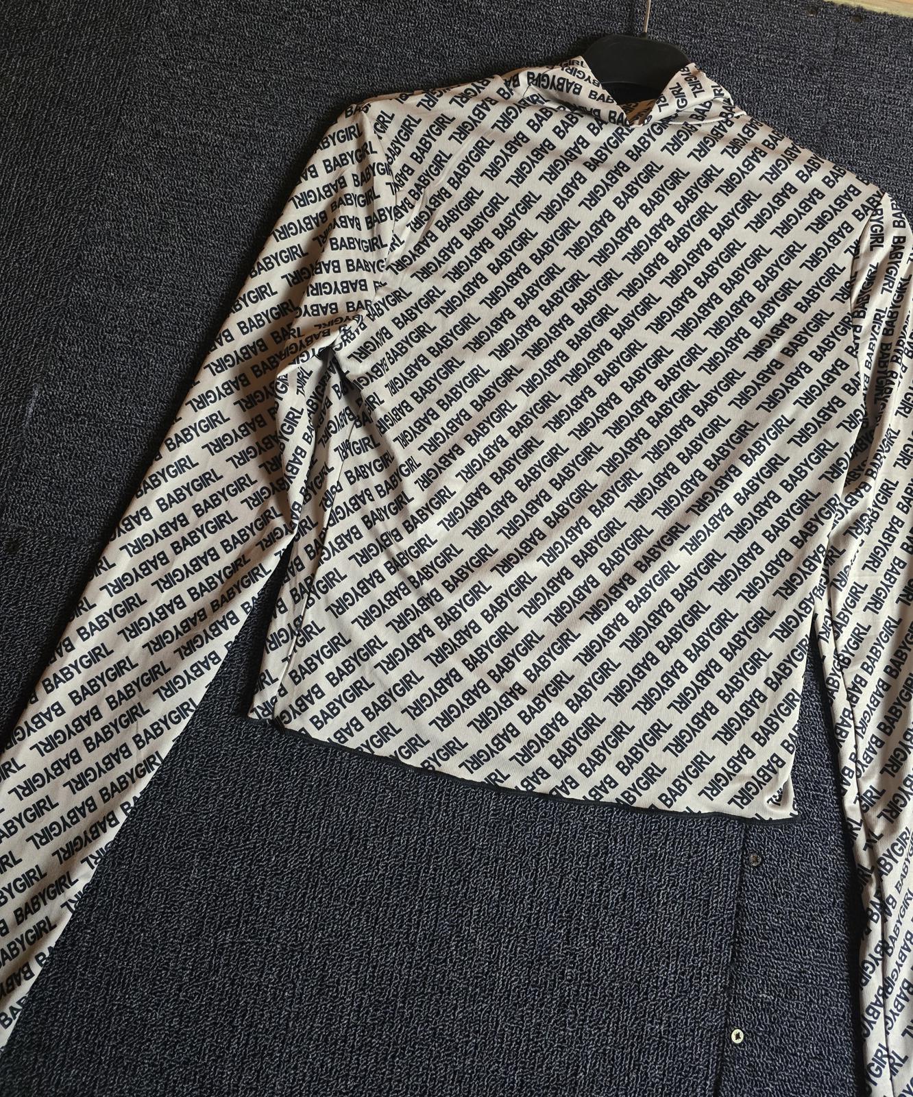 Shein Baby Girl Crop Top Beige & Black S Size 8/10 Bodycon High Neck Long Sleeve