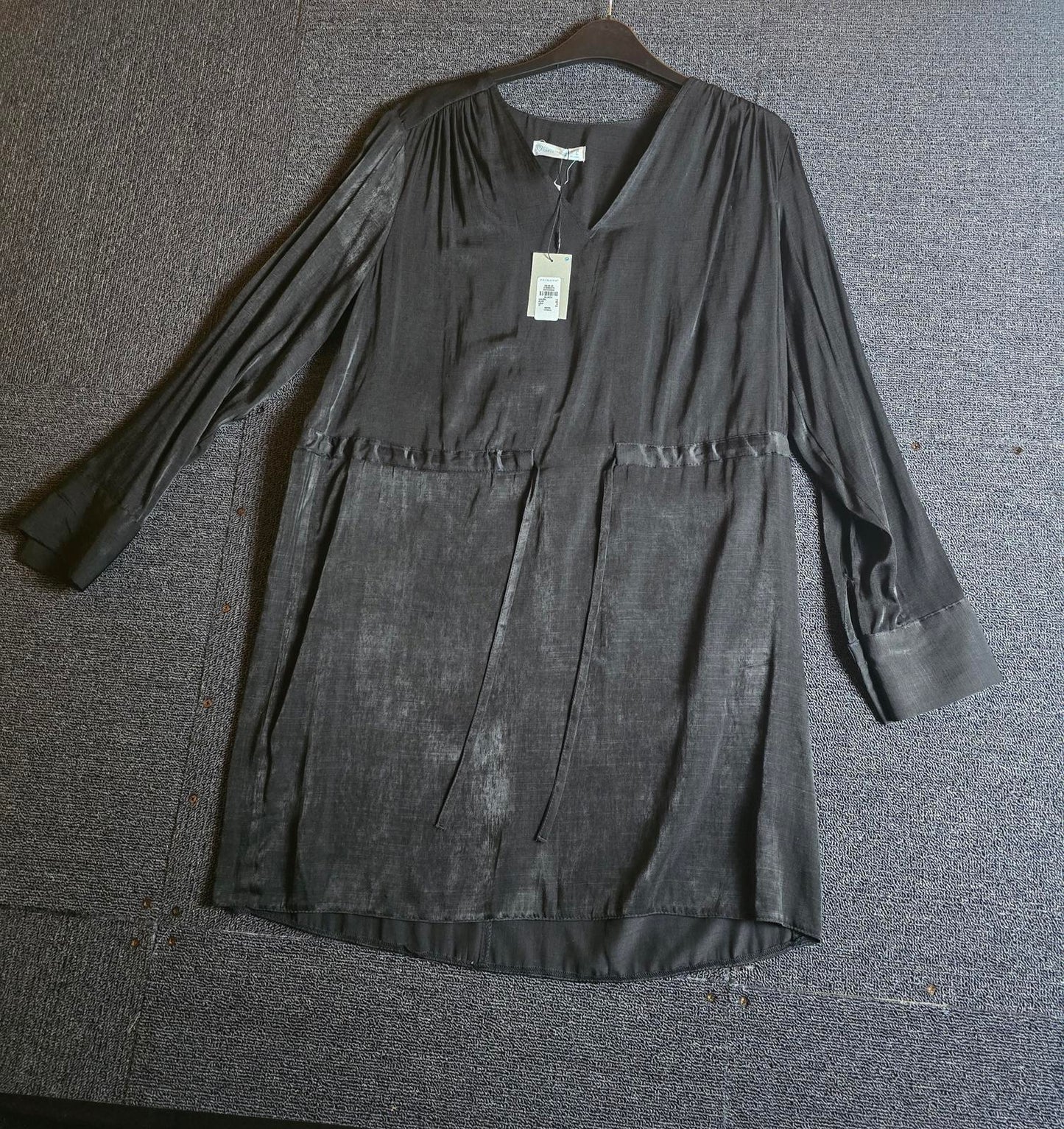 Primark Dress Black Mini Size 12 Drawstring Waist Satin Feel
