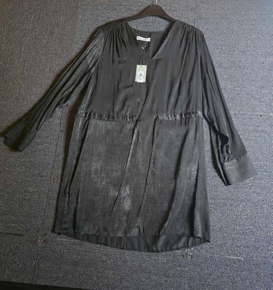 Primark Dress Black Mini Size 12 Drawstring Waist Satin Feel