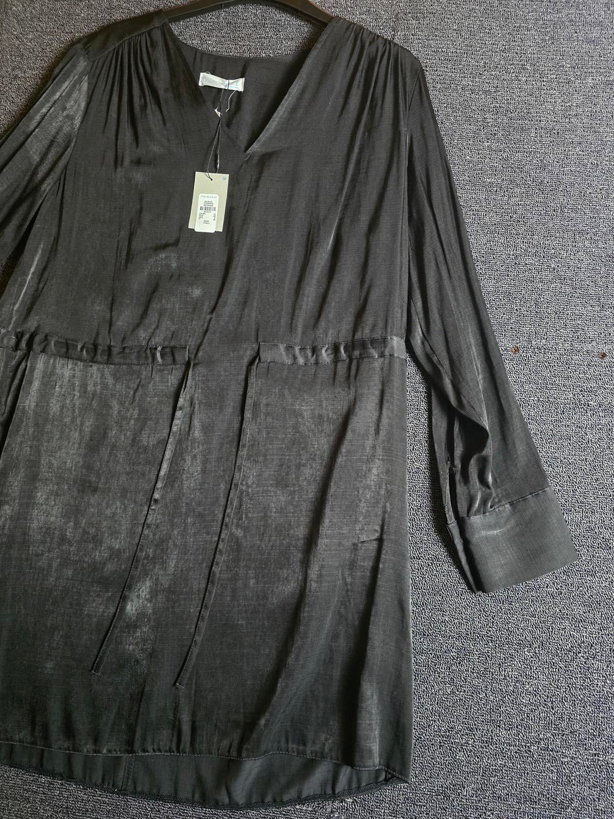 Primark Dress Black Mini Size 12 Drawstring Waist Satin Feel