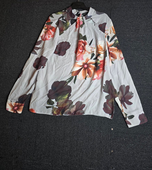 Grey Floral Blouse Size 10 Work Dorothy Perkins