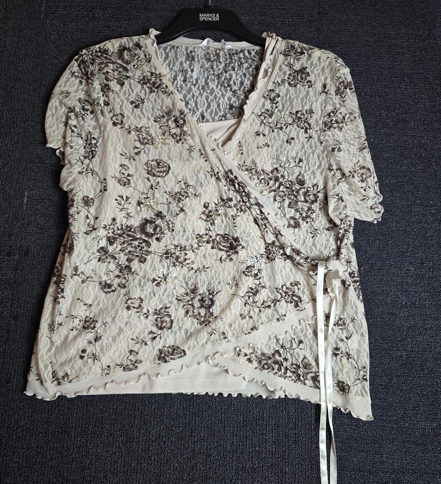 Berkertex Beige & Brown Sheer Wrap Top Size 22 Best Fit Size 18/20